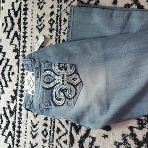 Miss Me Distressed Fleur-de-lis Bootcut Jeans
